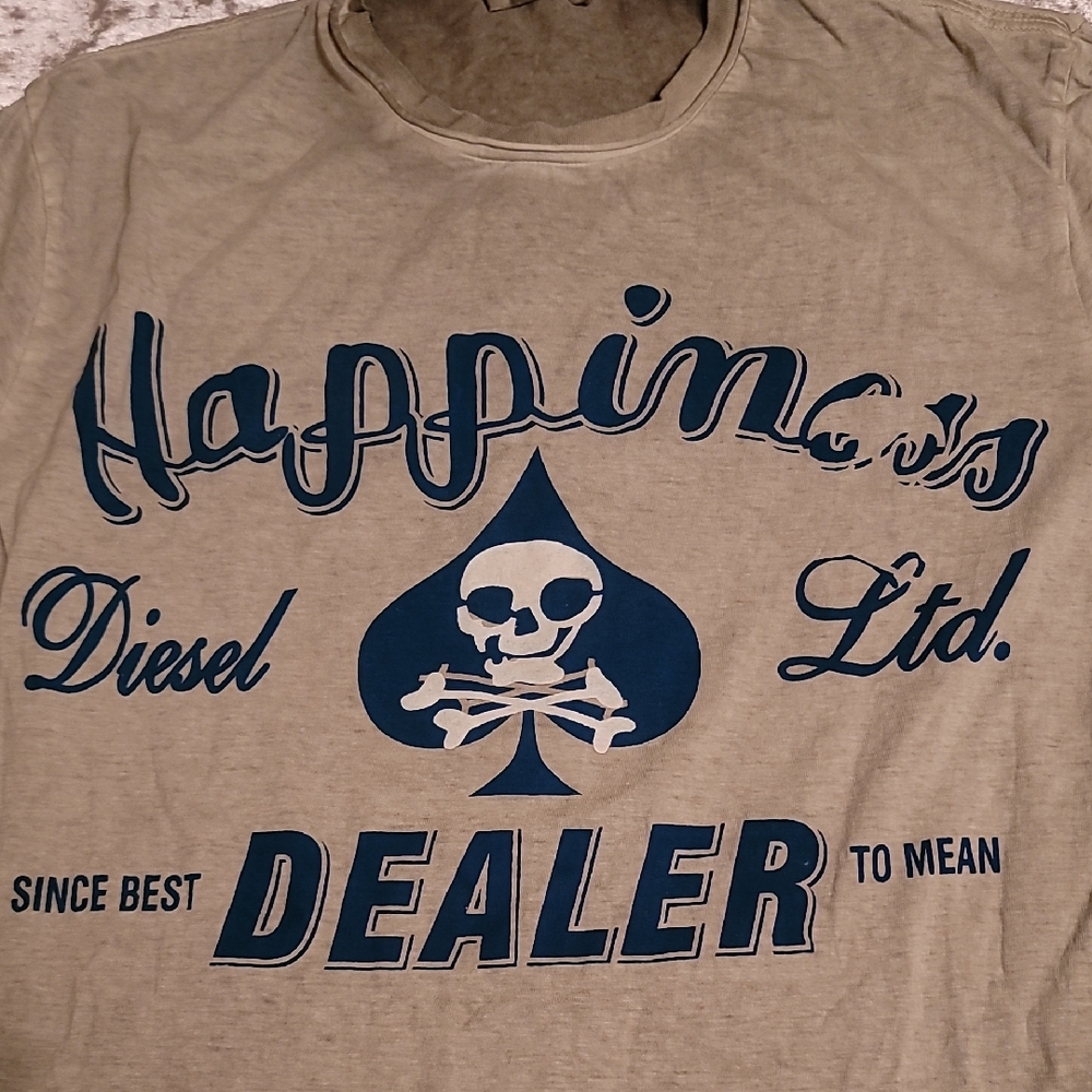 Diesel Men Large "Happiness Dealer" Shirt Gray & Blue With Minor Flaw